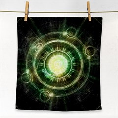 Green Chaos Clock, Steampunk Alchemy Fractal Mandala Face Towel by jayaprime