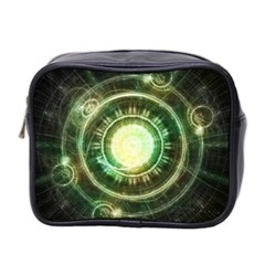 Green Chaos Clock, Steampunk Alchemy Fractal Mandala Mini Toiletries Bag 2-side by jayaprime