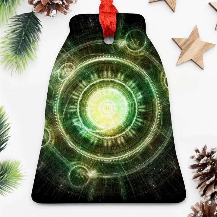 Green Chaos Clock, Steampunk Alchemy Fractal Mandala Ornament (Bell)