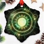 Green Chaos Clock, Steampunk Alchemy Fractal Mandala Snowflake Ornament (Two Sides) Front