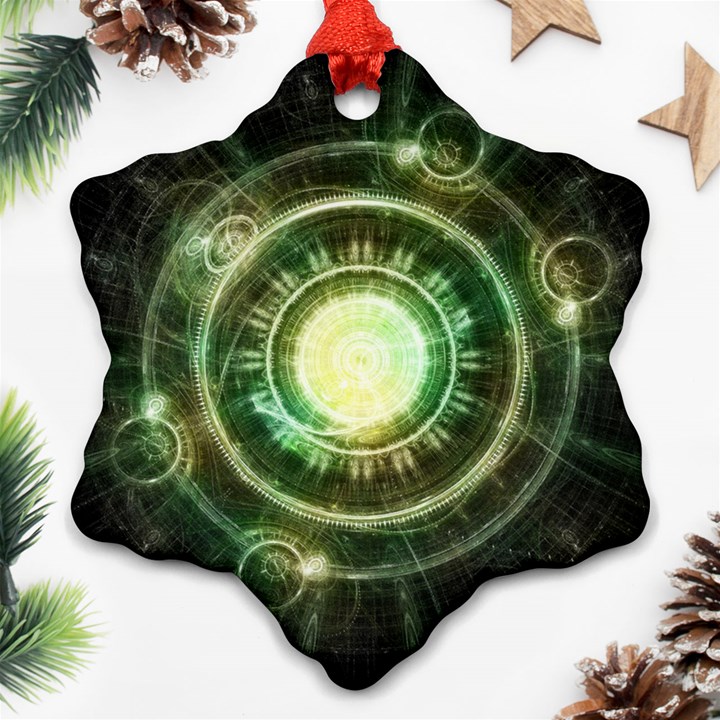 Green Chaos Clock, Steampunk Alchemy Fractal Mandala Snowflake Ornament (Two Sides)