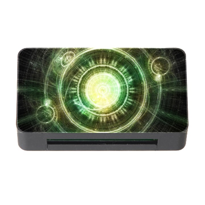 Green Chaos Clock, Steampunk Alchemy Fractal Mandala Memory Card Reader with CF