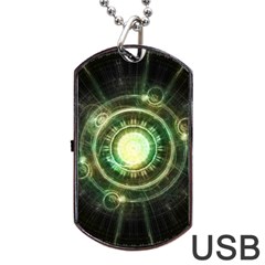 Green Chaos Clock, Steampunk Alchemy Fractal Mandala Dog Tag Usb Flash (two Sides) by jayaprime