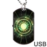 Green Chaos Clock, Steampunk Alchemy Fractal Mandala Dog Tag USB Flash (Two Sides) Front