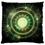 Green Chaos Clock, Steampunk Alchemy Fractal Mandala Large Cushion Case (One Side) Front