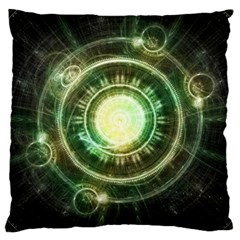 Green Chaos Clock, Steampunk Alchemy Fractal Mandala Large Cushion Case (two Sides) by jayaprime