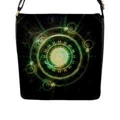 Green Chaos Clock, Steampunk Alchemy Fractal Mandala Flap Messenger Bag (l)  by jayaprime