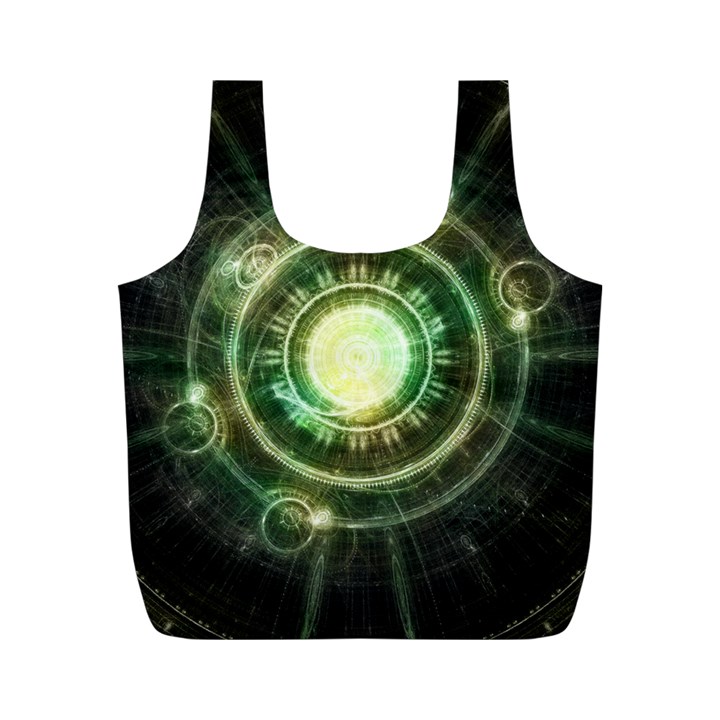 Green Chaos Clock, Steampunk Alchemy Fractal Mandala Full Print Recycle Bags (M) 