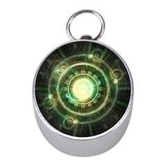 Green Chaos Clock, Steampunk Alchemy Fractal Mandala Mini Silver Compasses by jayaprime