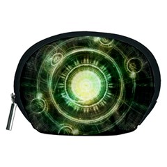 Green Chaos Clock, Steampunk Alchemy Fractal Mandala Accessory Pouches (medium)  by jayaprime