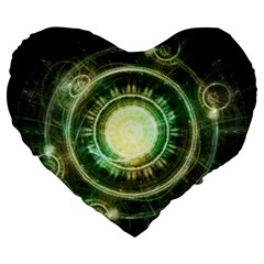 Green Chaos Clock, Steampunk Alchemy Fractal Mandala Large 19  Premium Flano Heart Shape Cushions by jayaprime