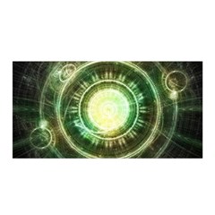 Green Chaos Clock, Steampunk Alchemy Fractal Mandala Satin Wrap by jayaprime