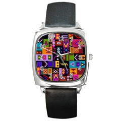 Abstract A Colorful Modern Illustration Square Metal Watch by Celenk