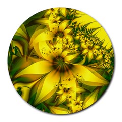 Beautiful Yellow-green Meadow Of Daffodil Flowers Round Mousepads by jayaprime