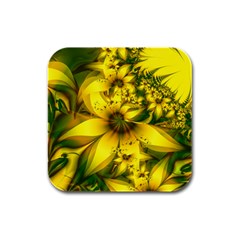 Beautiful Yellow-green Meadow Of Daffodil Flowers Rubber Square Coaster (4 Pack) 