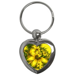 Beautiful Yellow-green Meadow Of Daffodil Flowers Key Chains (heart)  by jayaprime