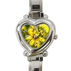 Beautiful Yellow-green Meadow Of Daffodil Flowers Heart Italian Charm Watch by jayaprime