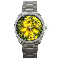 Beautiful Yellow-green Meadow Of Daffodil Flowers Sport Metal Watch by jayaprime