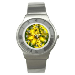 Beautiful Yellow-green Meadow Of Daffodil Flowers Stainless Steel Watch by jayaprime