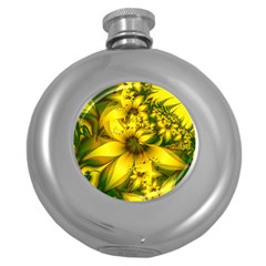 Beautiful Yellow-green Meadow Of Daffodil Flowers Round Hip Flask (5 Oz) by jayaprime