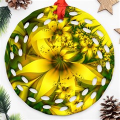 Beautiful Yellow-green Meadow Of Daffodil Flowers Ornament (round Filigree) by jayaprime