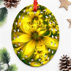 Beautiful Yellow-green Meadow Of Daffodil Flowers Ornament (oval Filigree) by jayaprime