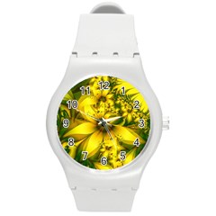 Beautiful Yellow-green Meadow Of Daffodil Flowers Round Plastic Sport Watch (m) by jayaprime