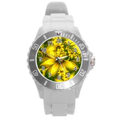 Beautiful Yellow-green Meadow Of Daffodil Flowers Round Plastic Sport Watch (l) by jayaprime