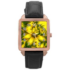 Beautiful Yellow-green Meadow Of Daffodil Flowers Rose Gold Leather Watch  by jayaprime