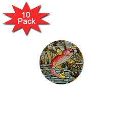 Fish Underwater Cubism Mosaic 1  Mini Buttons (10 Pack)  by Celenk