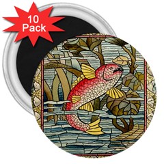 Fish Underwater Cubism Mosaic 3  Magnets (10 Pack)  by Celenk