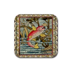 Fish Underwater Cubism Mosaic Rubber Coaster (square)  by Celenk