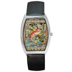 Fish Underwater Cubism Mosaic Barrel Style Metal Watch by Celenk