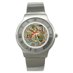 Fish Underwater Cubism Mosaic Stainless Steel Watch by Celenk