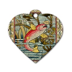 Fish Underwater Cubism Mosaic Dog Tag Heart (two Sides) by Celenk