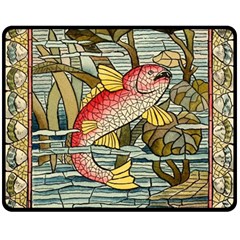 Fish Underwater Cubism Mosaic Fleece Blanket (medium)  by Celenk