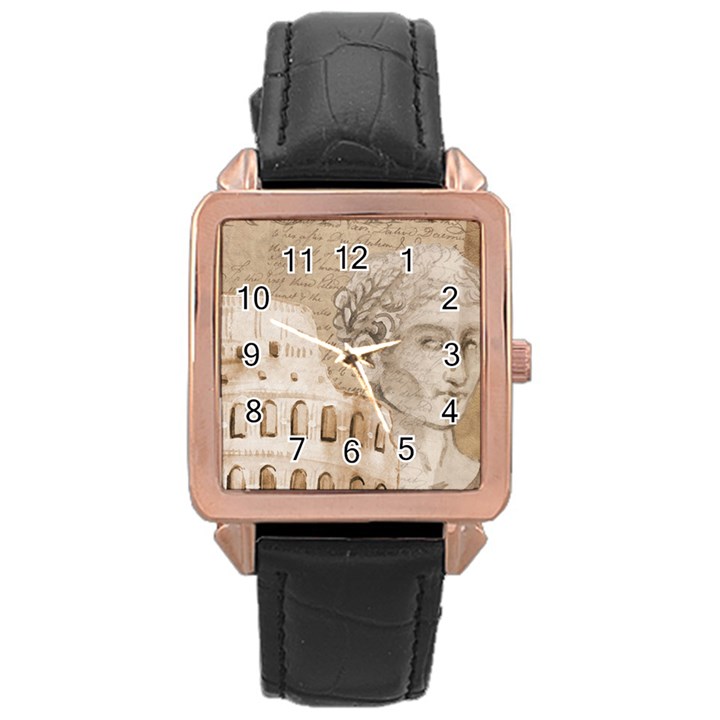 Colosseum Rome Caesar Background Rose Gold Leather Watch 