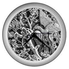 Black And White Pattern Texture Wall Clocks (silver)  by Celenk