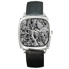 Black And White Pattern Texture Square Metal Watch by Celenk