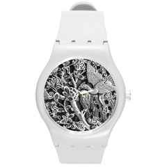 Black And White Pattern Texture Round Plastic Sport Watch (m) by Celenk