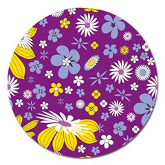 Floral Flowers Magnet 5  (round) by Celenk