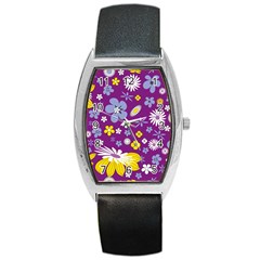 Floral Flowers Barrel Style Metal Watch by Celenk