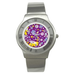 Floral Flowers Stainless Steel Watch by Celenk