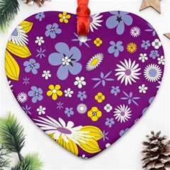 Floral Flowers Heart Ornament (two Sides) by Celenk