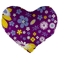 Floral Flowers Large 19  Premium Flano Heart Shape Cushions by Celenk