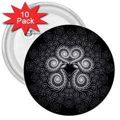 Fractal Filigree Lace Vintage 3  Buttons (10 Pack)  by Celenk