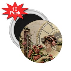 French Vintage Girl Roses Clock 2 25  Magnets (10 Pack)  by Celenk