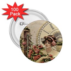 French Vintage Girl Roses Clock 2 25  Buttons (100 Pack)  by Celenk