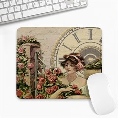 French Vintage Girl Roses Clock Large Mousepads by Celenk