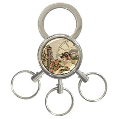 French Vintage Girl Roses Clock 3-ring Key Chains by Celenk